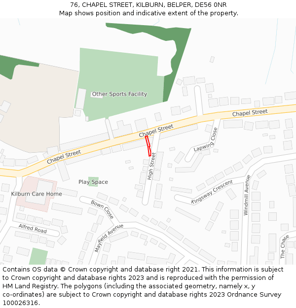 76, CHAPEL STREET, KILBURN, BELPER, DE56 0NR: Location map and indicative extent of plot