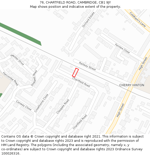 76, CHARTFIELD ROAD, CAMBRIDGE, CB1 9JY: Location map and indicative extent of plot