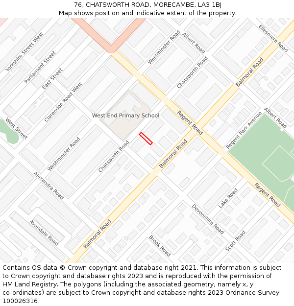 76, CHATSWORTH ROAD, MORECAMBE, LA3 1BJ: Location map and indicative extent of plot