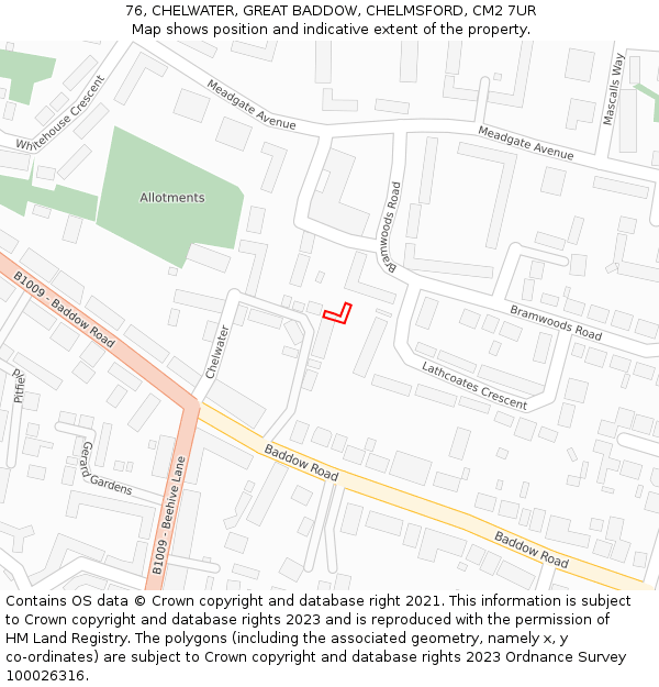 76, CHELWATER, GREAT BADDOW, CHELMSFORD, CM2 7UR: Location map and indicative extent of plot