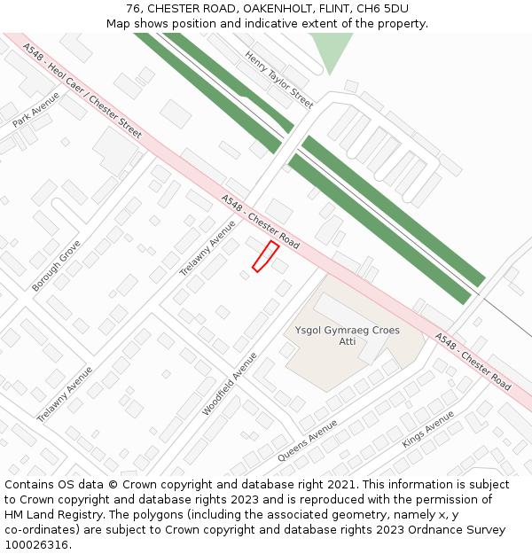 76, CHESTER ROAD, OAKENHOLT, FLINT, CH6 5DU: Location map and indicative extent of plot