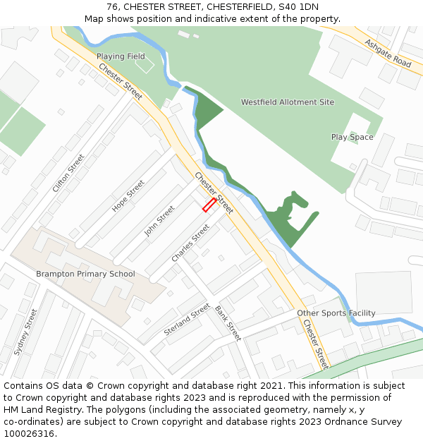76, CHESTER STREET, CHESTERFIELD, S40 1DN: Location map and indicative extent of plot