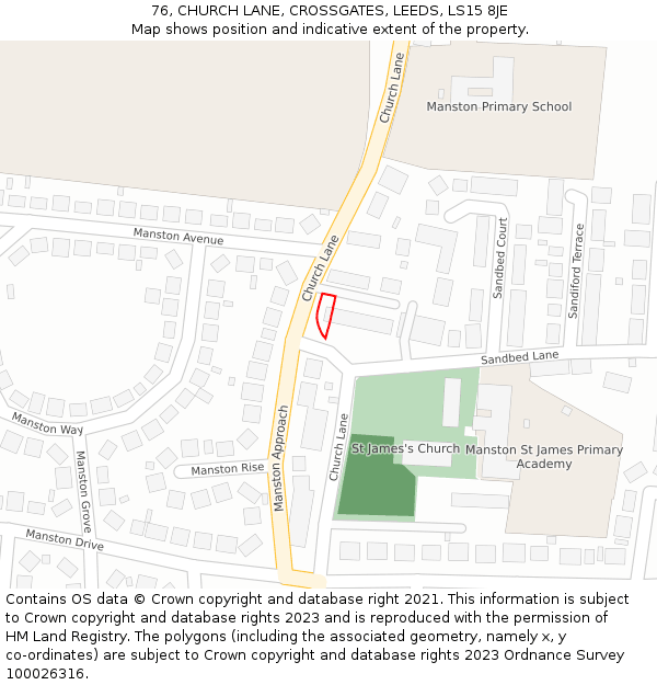 76, CHURCH LANE, CROSSGATES, LEEDS, LS15 8JE: Location map and indicative extent of plot