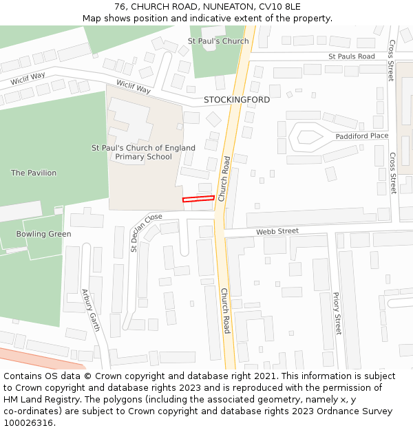 76, CHURCH ROAD, NUNEATON, CV10 8LE: Location map and indicative extent of plot