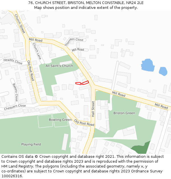 76, CHURCH STREET, BRISTON, MELTON CONSTABLE, NR24 2LE: Location map and indicative extent of plot