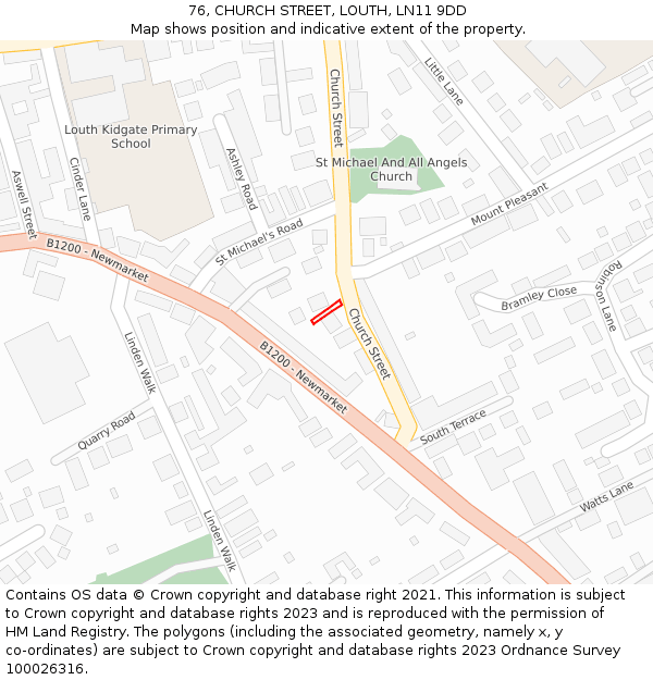 76, CHURCH STREET, LOUTH, LN11 9DD: Location map and indicative extent of plot