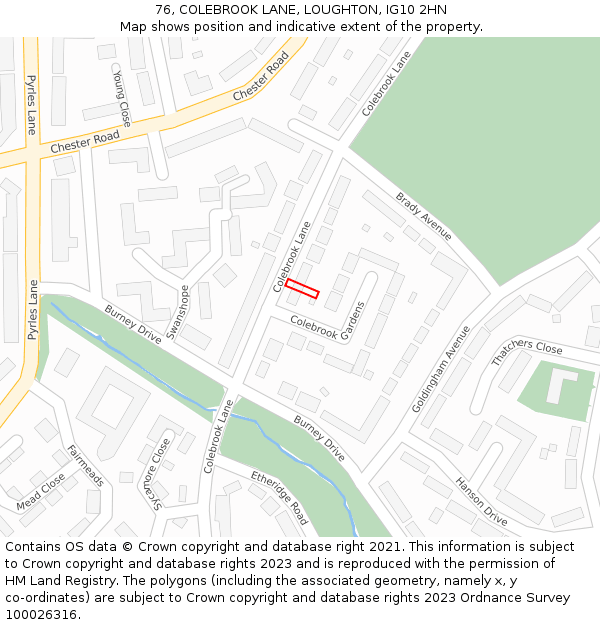 76, COLEBROOK LANE, LOUGHTON, IG10 2HN: Location map and indicative extent of plot