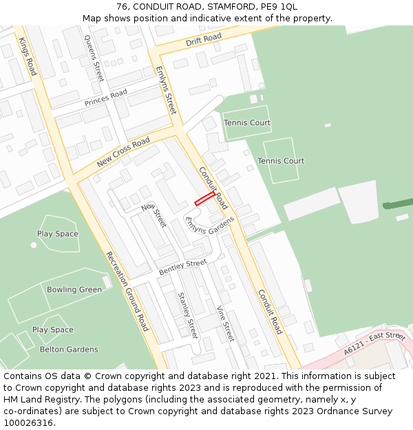 76, CONDUIT ROAD, STAMFORD, PE9 1QL: Location map and indicative extent of plot