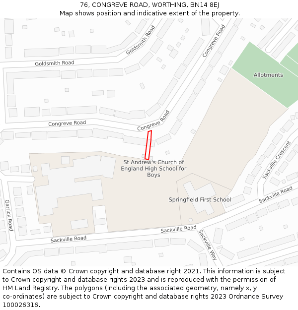 76, CONGREVE ROAD, WORTHING, BN14 8EJ: Location map and indicative extent of plot