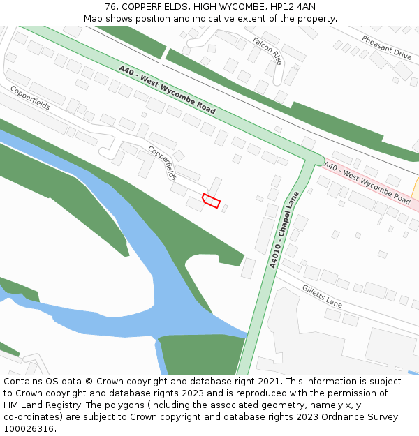 76, COPPERFIELDS, HIGH WYCOMBE, HP12 4AN: Location map and indicative extent of plot