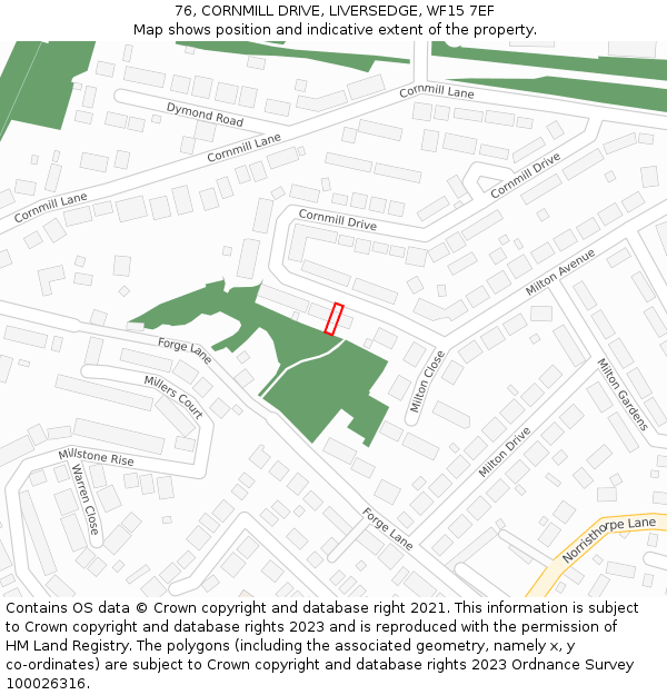 76, CORNMILL DRIVE, LIVERSEDGE, WF15 7EF: Location map and indicative extent of plot