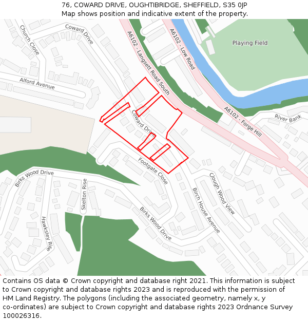 76, COWARD DRIVE, OUGHTIBRIDGE, SHEFFIELD, S35 0JP: Location map and indicative extent of plot