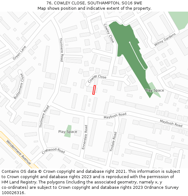 76, COWLEY CLOSE, SOUTHAMPTON, SO16 9WE: Location map and indicative extent of plot