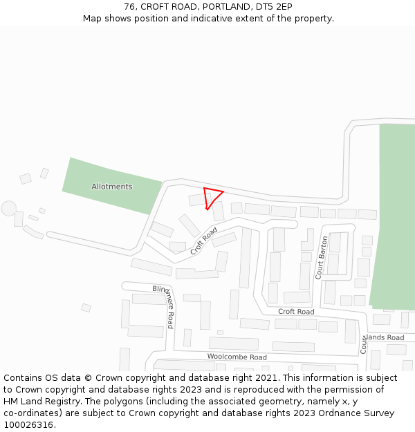76, CROFT ROAD, PORTLAND, DT5 2EP: Location map and indicative extent of plot