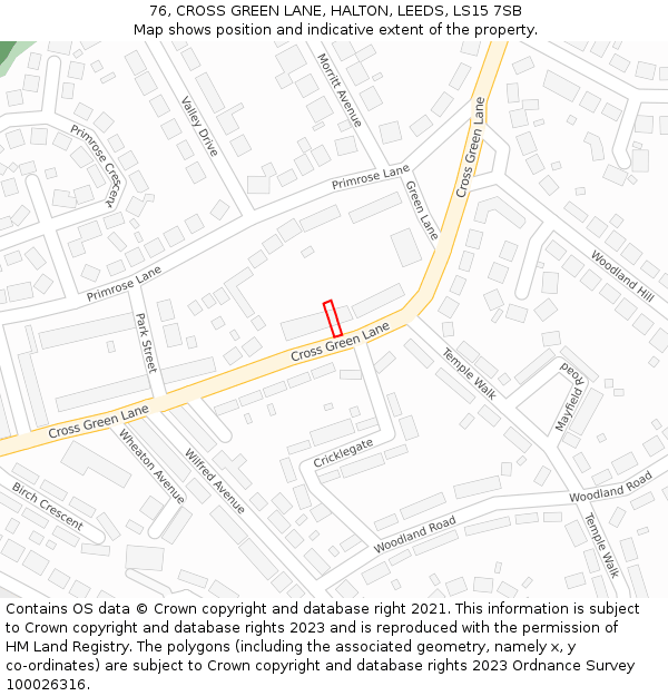 76, CROSS GREEN LANE, HALTON, LEEDS, LS15 7SB: Location map and indicative extent of plot