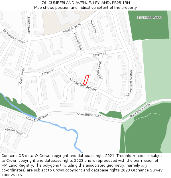 76, CUMBERLAND AVENUE, LEYLAND, PR25 1BH: Location map and indicative extent of plot