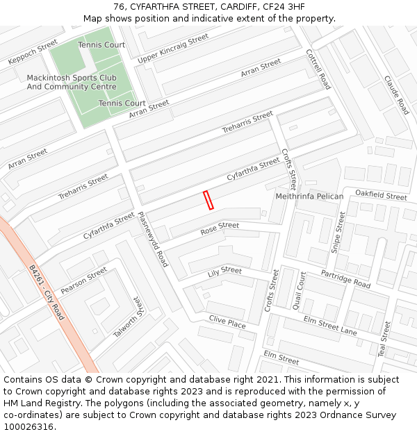 76, CYFARTHFA STREET, CARDIFF, CF24 3HF: Location map and indicative extent of plot