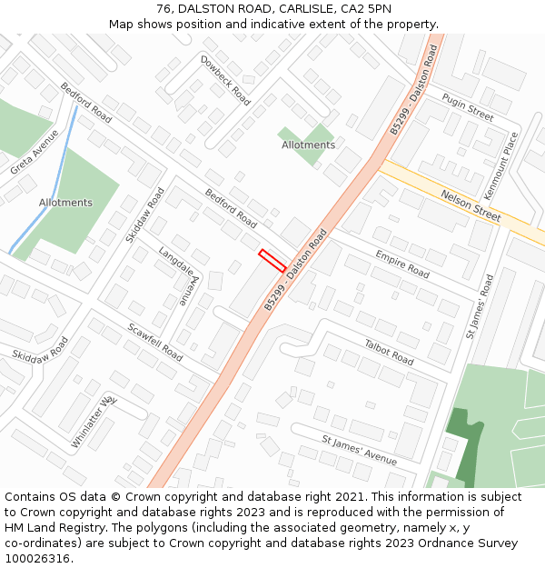 76, DALSTON ROAD, CARLISLE, CA2 5PN: Location map and indicative extent of plot