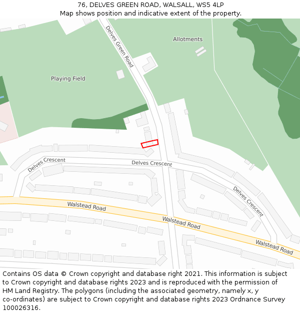 76, DELVES GREEN ROAD, WALSALL, WS5 4LP: Location map and indicative extent of plot
