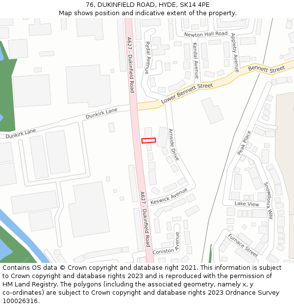 76, DUKINFIELD ROAD, HYDE, SK14 4PE: Location map and indicative extent of plot