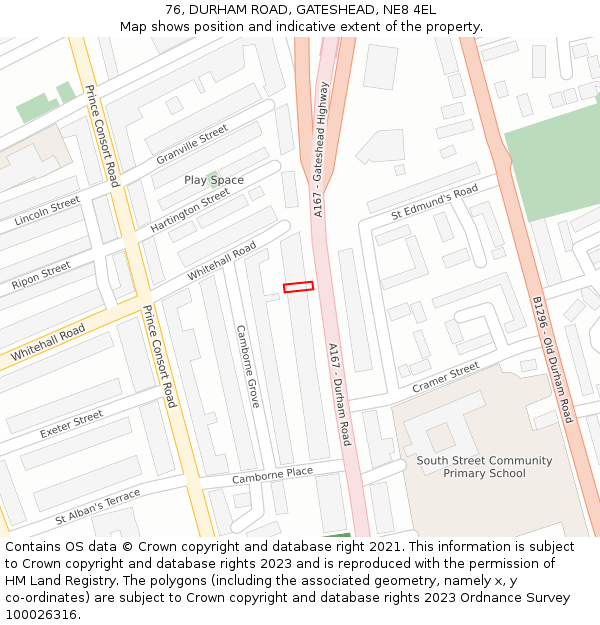 76, DURHAM ROAD, GATESHEAD, NE8 4EL: Location map and indicative extent of plot