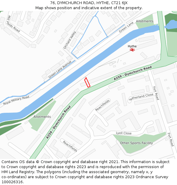 76, DYMCHURCH ROAD, HYTHE, CT21 6JX: Location map and indicative extent of plot