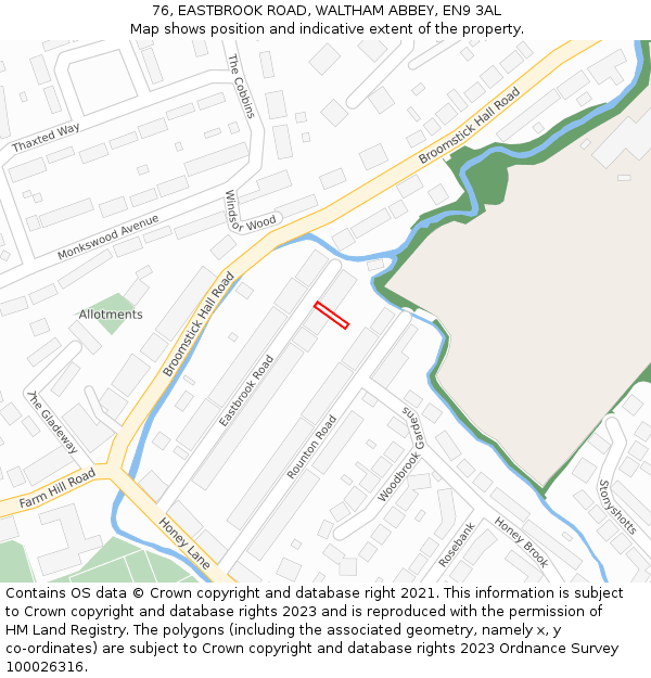 76, EASTBROOK ROAD, WALTHAM ABBEY, EN9 3AL: Location map and indicative extent of plot