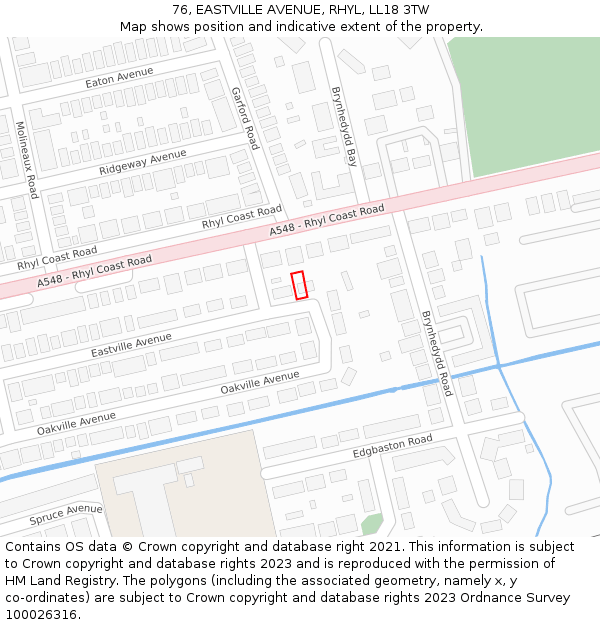76, EASTVILLE AVENUE, RHYL, LL18 3TW: Location map and indicative extent of plot