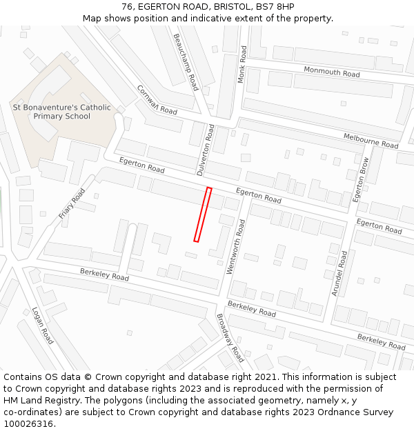 76, EGERTON ROAD, BRISTOL, BS7 8HP: Location map and indicative extent of plot