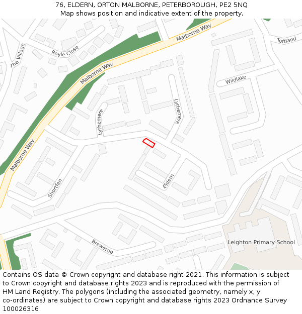 76, ELDERN, ORTON MALBORNE, PETERBOROUGH, PE2 5NQ: Location map and indicative extent of plot