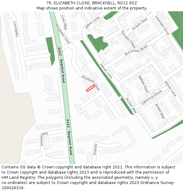76, ELIZABETH CLOSE, BRACKNELL, RG12 9SZ: Location map and indicative extent of plot