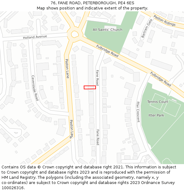 76, FANE ROAD, PETERBOROUGH, PE4 6ES: Location map and indicative extent of plot