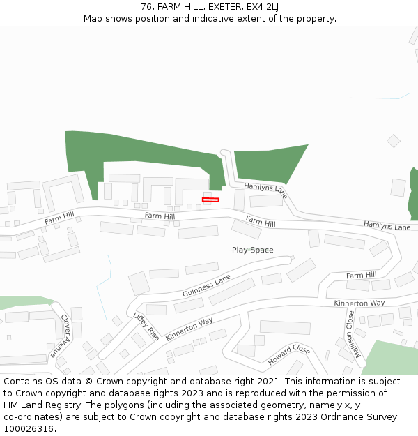 76, FARM HILL, EXETER, EX4 2LJ: Location map and indicative extent of plot