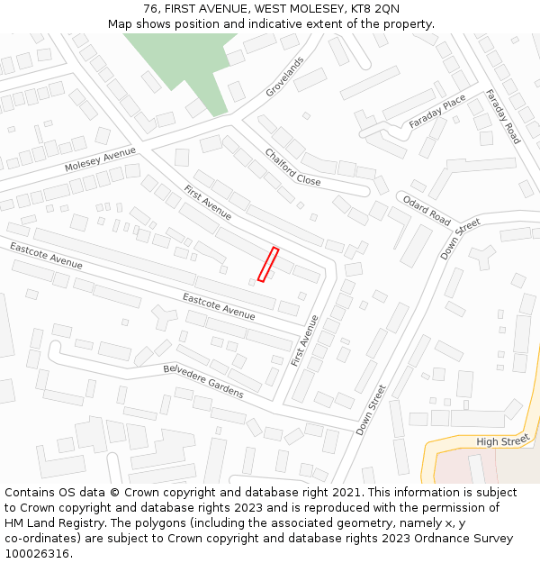 76, FIRST AVENUE, WEST MOLESEY, KT8 2QN: Location map and indicative extent of plot