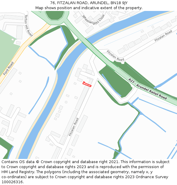 76, FITZALAN ROAD, ARUNDEL, BN18 9JY: Location map and indicative extent of plot