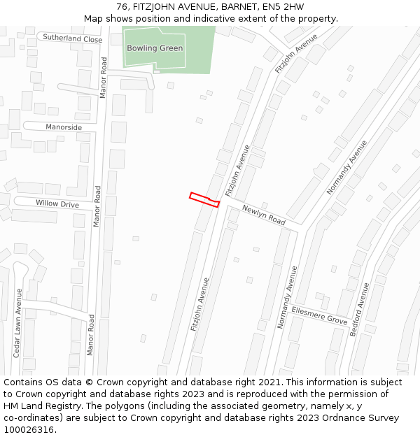 76, FITZJOHN AVENUE, BARNET, EN5 2HW: Location map and indicative extent of plot