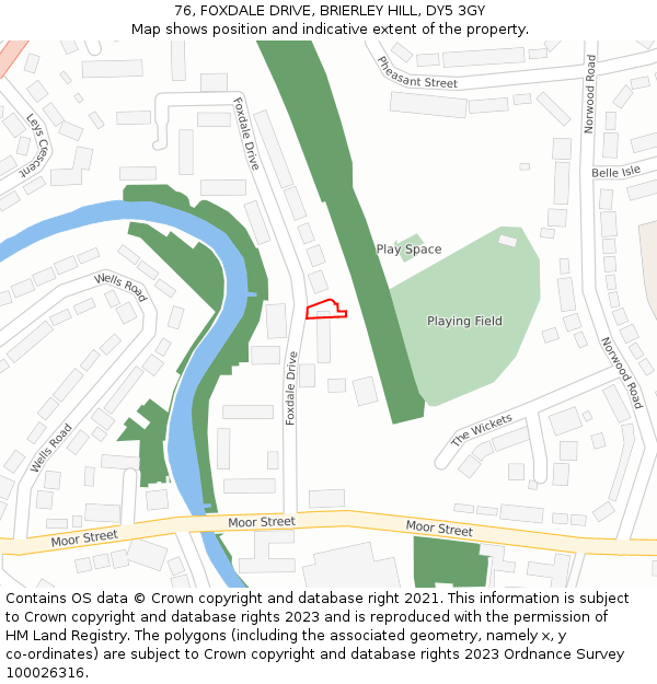 76, FOXDALE DRIVE, BRIERLEY HILL, DY5 3GY: Location map and indicative extent of plot