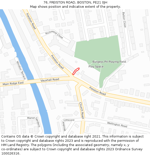 76, FREISTON ROAD, BOSTON, PE21 0JH: Location map and indicative extent of plot