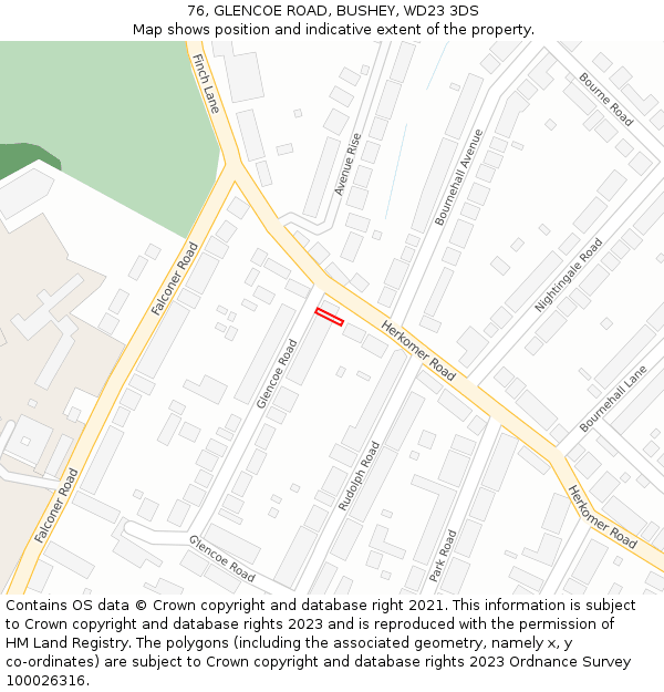 76, GLENCOE ROAD, BUSHEY, WD23 3DS: Location map and indicative extent of plot