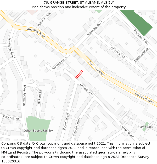 76, GRANGE STREET, ST ALBANS, AL3 5LY: Location map and indicative extent of plot