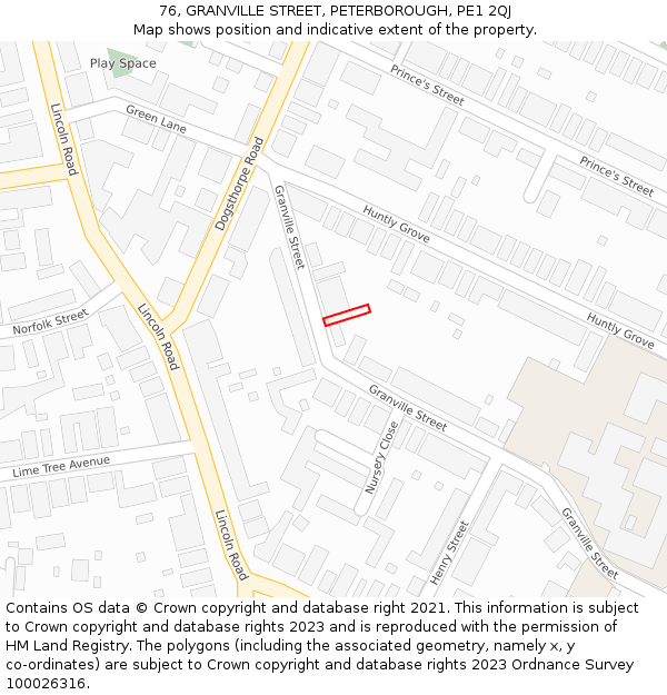 76, GRANVILLE STREET, PETERBOROUGH, PE1 2QJ: Location map and indicative extent of plot