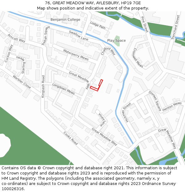 76, GREAT MEADOW WAY, AYLESBURY, HP19 7GE: Location map and indicative extent of plot