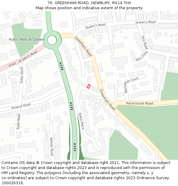 76, GREENHAM ROAD, NEWBURY, RG14 7HX: Location map and indicative extent of plot
