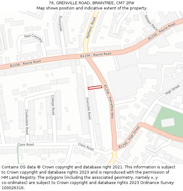 76, GRENVILLE ROAD, BRAINTREE, CM7 2PW: Location map and indicative extent of plot