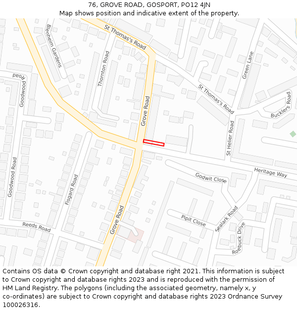 76, GROVE ROAD, GOSPORT, PO12 4JN: Location map and indicative extent of plot