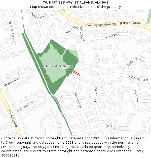 76, HARNESS WAY, ST ALBANS, AL4 9HB: Location map and indicative extent of plot