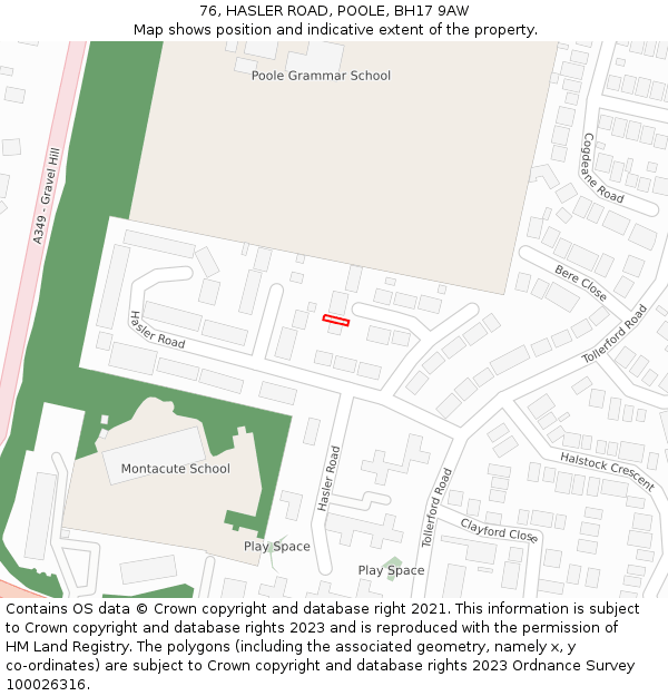 76, HASLER ROAD, POOLE, BH17 9AW: Location map and indicative extent of plot