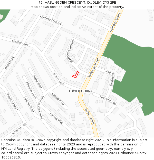76, HASLINGDEN CRESCENT, DUDLEY, DY3 2FE: Location map and indicative extent of plot