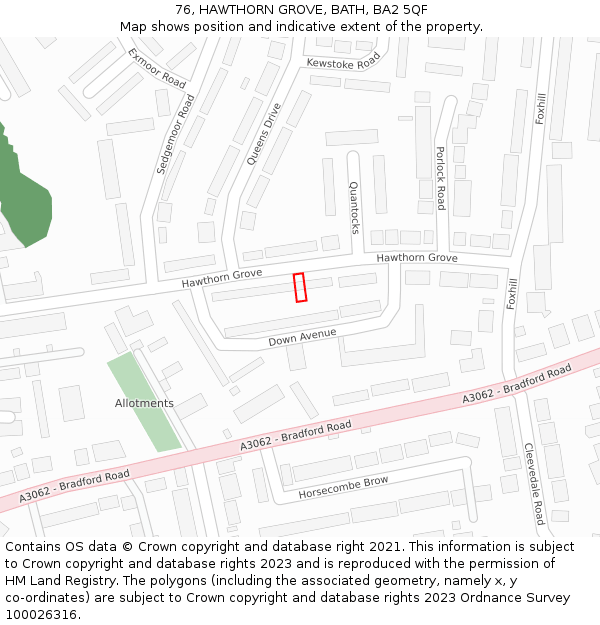 76, HAWTHORN GROVE, BATH, BA2 5QF: Location map and indicative extent of plot