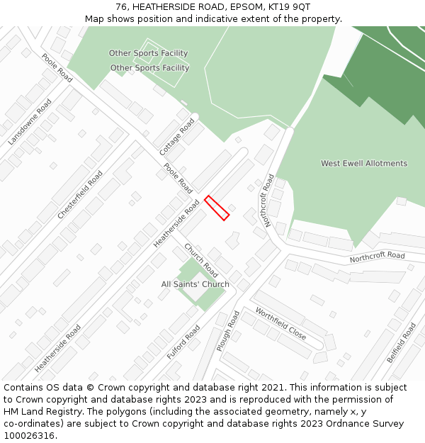 76, HEATHERSIDE ROAD, EPSOM, KT19 9QT: Location map and indicative extent of plot